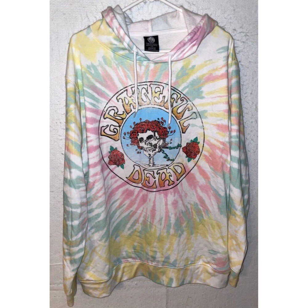 Grateful Dead 2XL (50 52) Pink Tie Dye Long Sleeve Cotton Blend Hoodie Skull